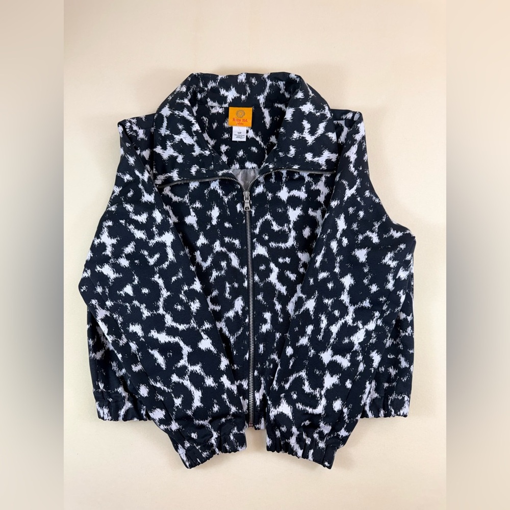 Ruby Rd. Black and White Abstract Print Bomber Jacket Size 12P